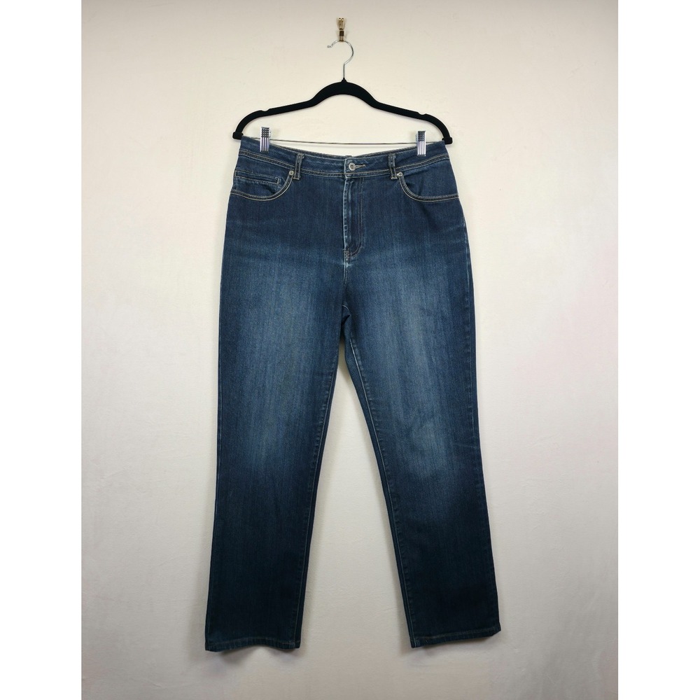 Chicos Platinum Jeans Womens 32x29 Blue Straight Dark Wash Stretch Denim Classic